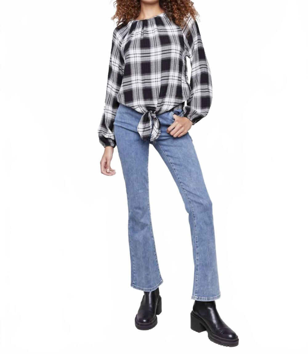 NEW CHARLIE B plaid ragland blouse in pepper